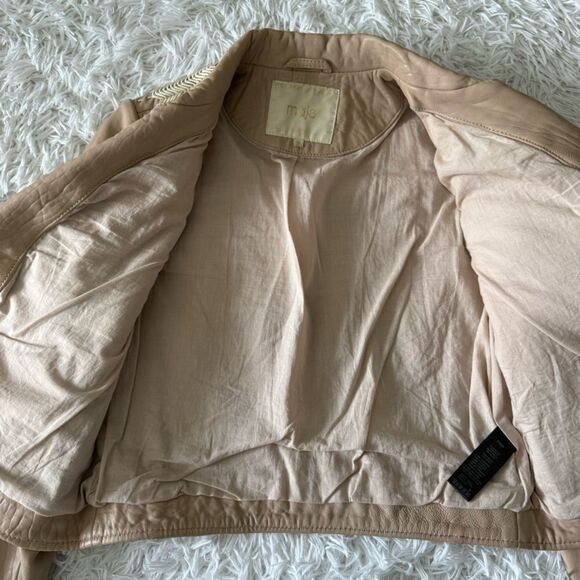 Maje Vicky Cotton-Trimmed Leather Biker Jacket Size 38 US M - Picture 7 of 12